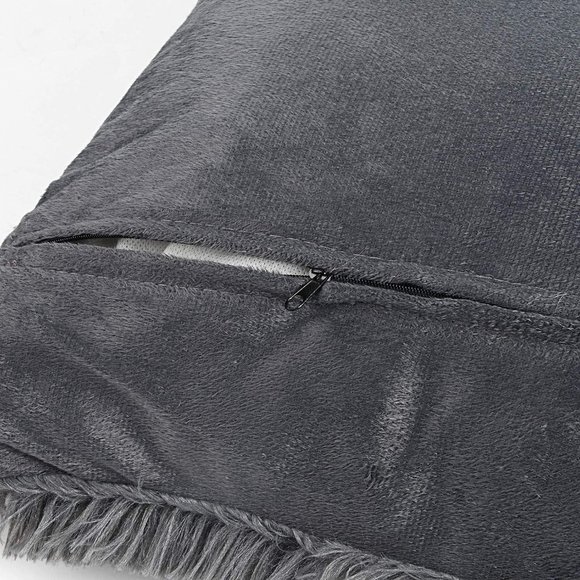 Deep Gray Luxury Furry Soft Adorable Trendy Pompom Throw Pillow Decor Cover Set - Picture 6 of 8